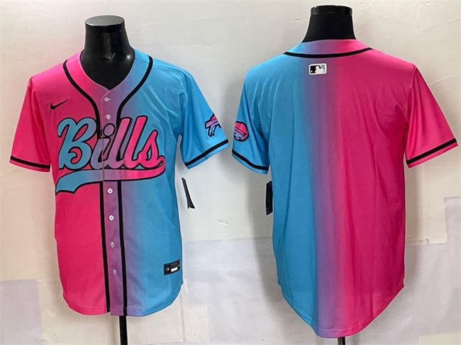 Men's Buffalo Bills Blank Pink/Blue Limited Stitched Baseball Jersey