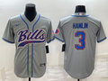 Men's Buffalo Bills #3 Damar Hamlin Gray With Patch Cool Base Stitched Baseball Jersey