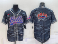 Men's Buffalo Bills Blank Grey Camo Team Big Logo With Patch Cool Base Stitched Baseball Jersey