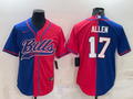 Men's Buffalo Bills #17 Josh Allen Royal/Red Split With Patch Cool Base Stitched Baseball Jersey