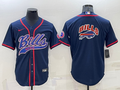 Men's Buffalo Bills Navy Team Big Logo With Patch Cool Base Stitched Baseball Jersey