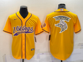 Men's Minnesota Vikings Gold Team Big Logo With Patch Cool Base Stitched Baseball Jersey