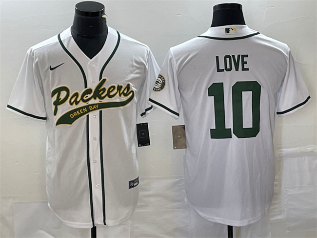 Mens Green Bay Packers #10 Jordan Love White Cool Base Stitched Baseball Jersey