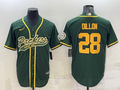 Mens Green Bay Packers #28 AJ Dillon Green Gold With Patch Cool Base Stitched Baseball Jersey