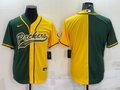 Mens Green Bay Packers Blank Green/Yellow Split With Patch Cool Base Stitched Baseball Jersey