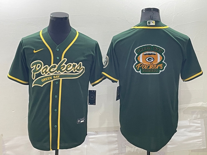 Mens Green Bay Packers Green Team Big Logo With Patch Cool Base Stitched Baseball Jersey