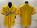 Mens Green Bay Packers Blank Yellow Cool Base Stitched Baseball Jersey