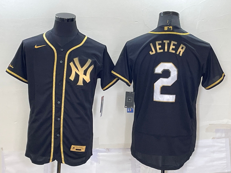 Men's New York Yankees Derek Jeter #2 Black Stitched Jersey