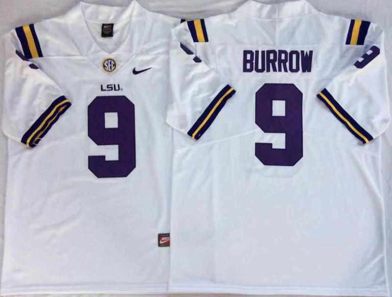 Men's LSU Tigers Joe Burrow #9 White Jersey