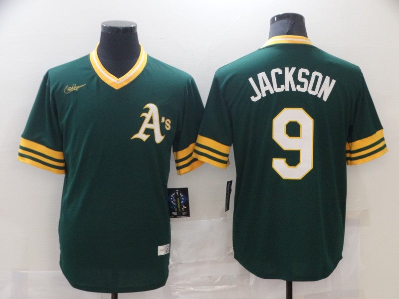 Men's Oakland Athletics Reggie Jackson #9 Green Baseball Jersey