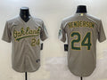 Men's Oakland Athletics Rickey Henderson #24 Gray Jersey