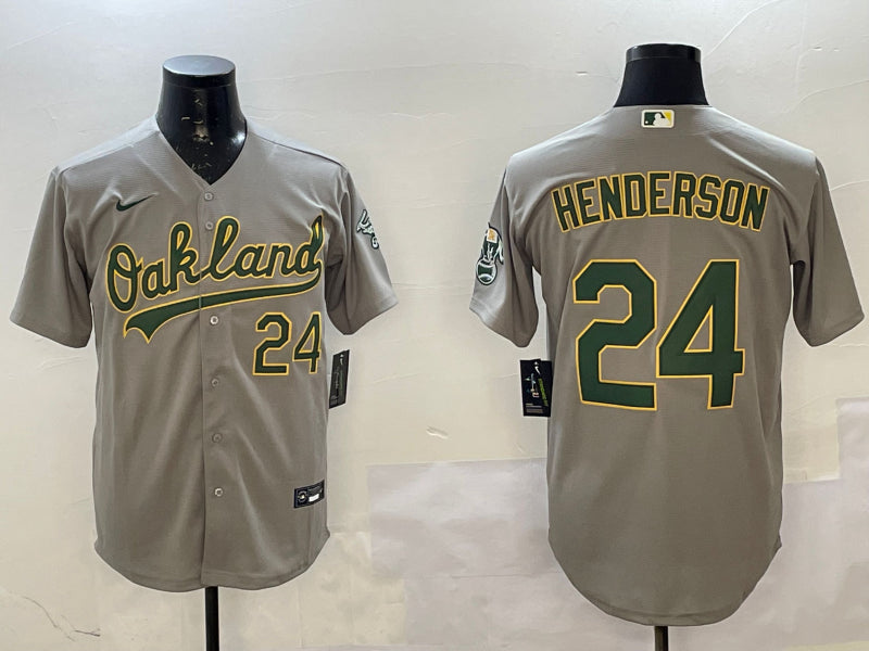 Men's Oakland Athletics Rickey Henderson #24 Gray Jersey