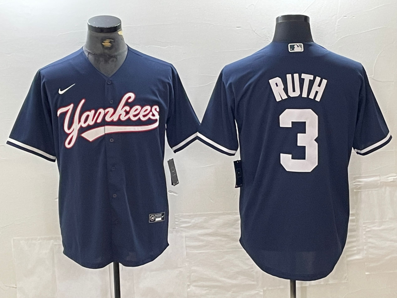 Men's New York Yankees Babe Ruth #3 Navy Limited Jersey