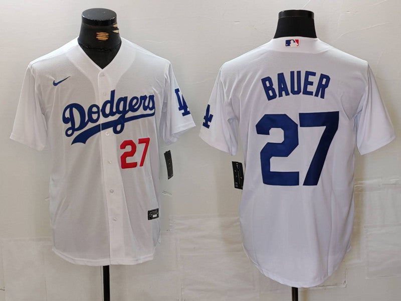 Men's Los Angeles Dodgers Trevor Bauer #27 White Baseball Jersey