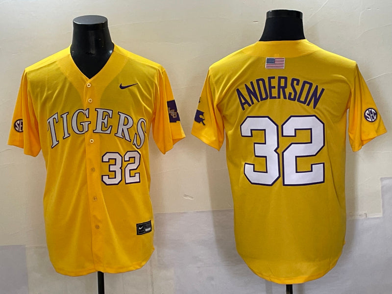 Men's LSU Tigers Kade Anderson #32 Yellow Jersey