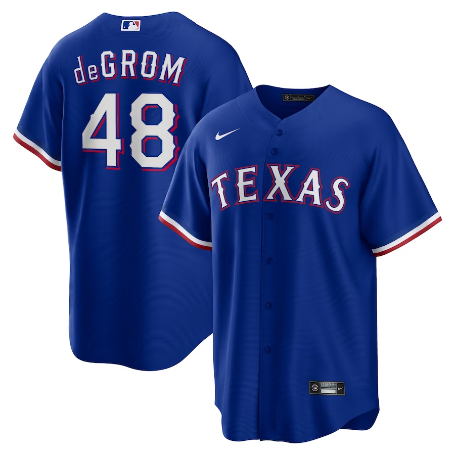 Men's Texas Rangers Jacob deGrom #48 Royal Away Jersey