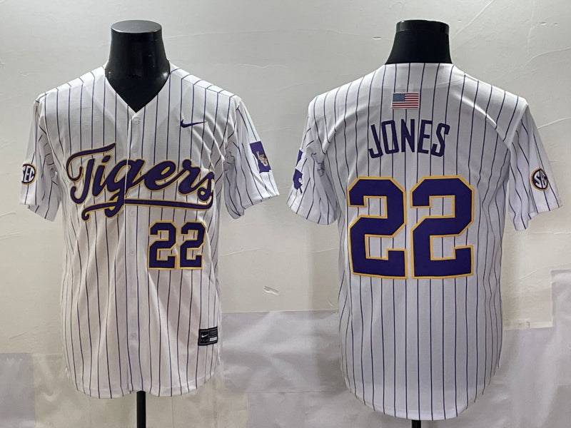 Men's LSU Tigers Jared Jones #22 White Jersey