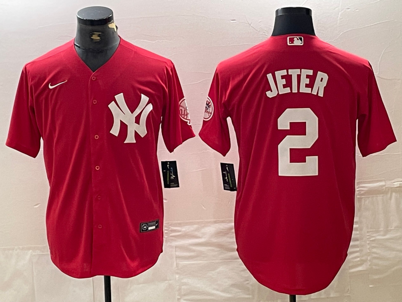 Men's New York Yankees Derek Jeter #2 Red Jersey