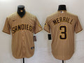 Men's San Diego Padres Jackson Merrill #3 Tan Jersey