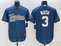 Men's New York Yankees Babe Ruth #3 Blue Jersey Joint Edition