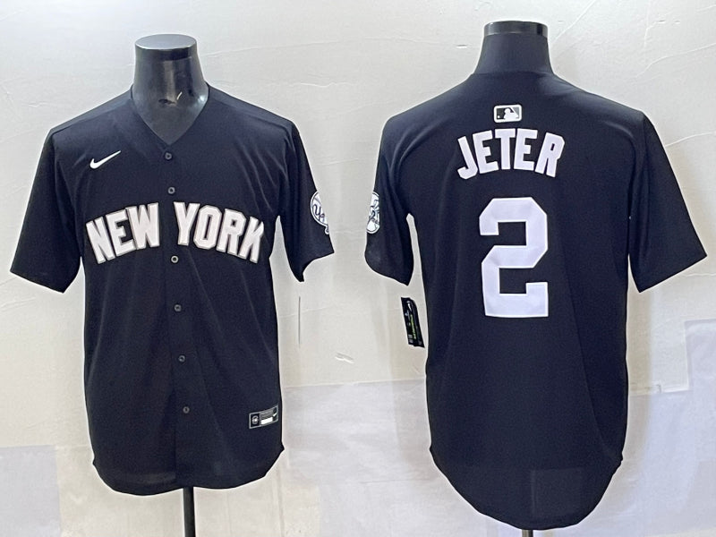 Men's New York Yankees Derek Jeter #2 Black Lights Out Jersey