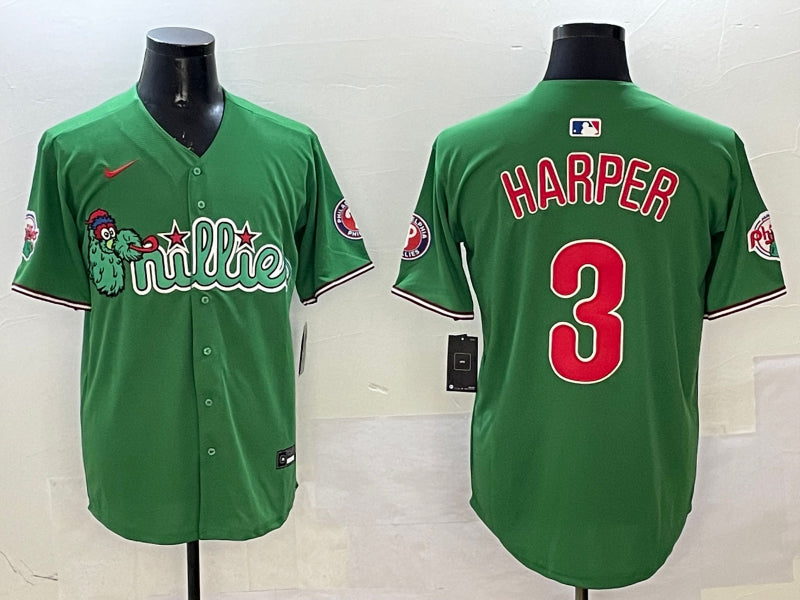 Men's Philadelphia Phillies Bryce Harper #3 Green Team Jersey