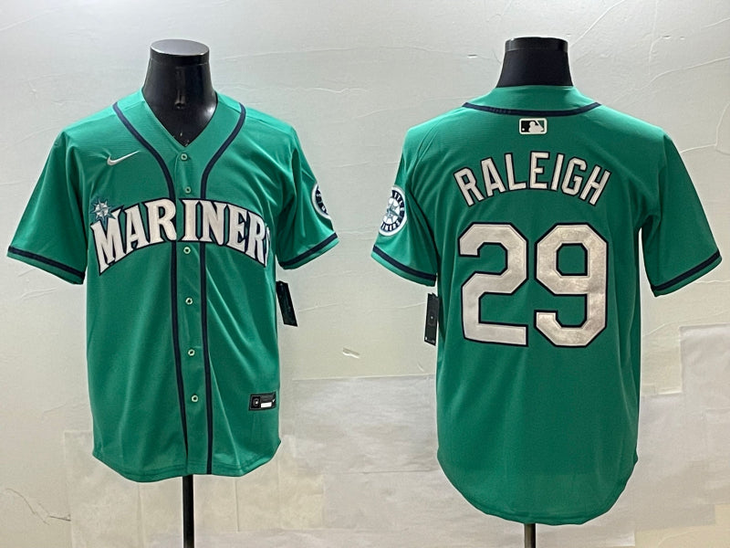 Men's Seattle Mariners Cal Raleigh #29 Aqua Official Jersey