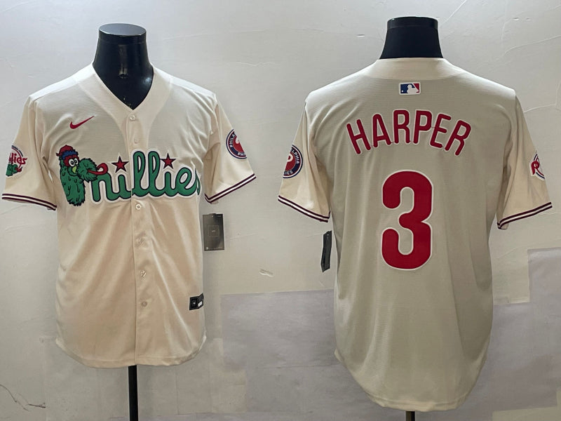 Men's Philadelphia Phillies Bryce Harper #3 Cream Jersey