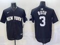 Men's New York Yankees Babe Ruth #3 Black Lights Out Jersey