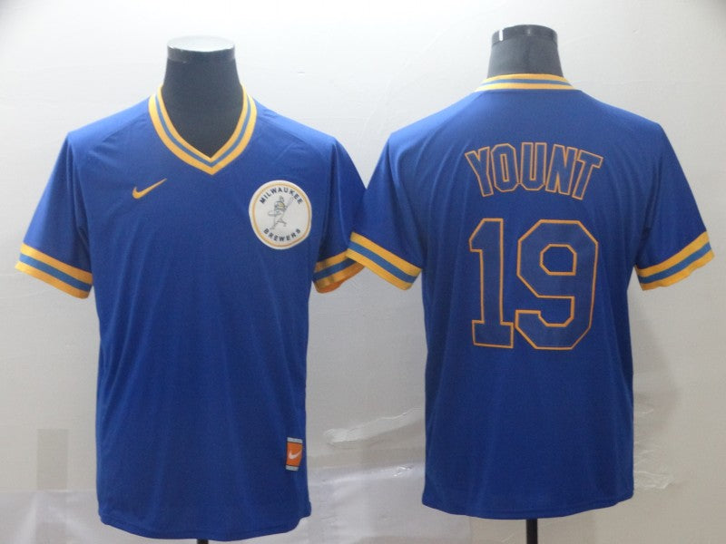 Men's Milwaukee Brewers Robin Yount #19 MLB Blue Jersey