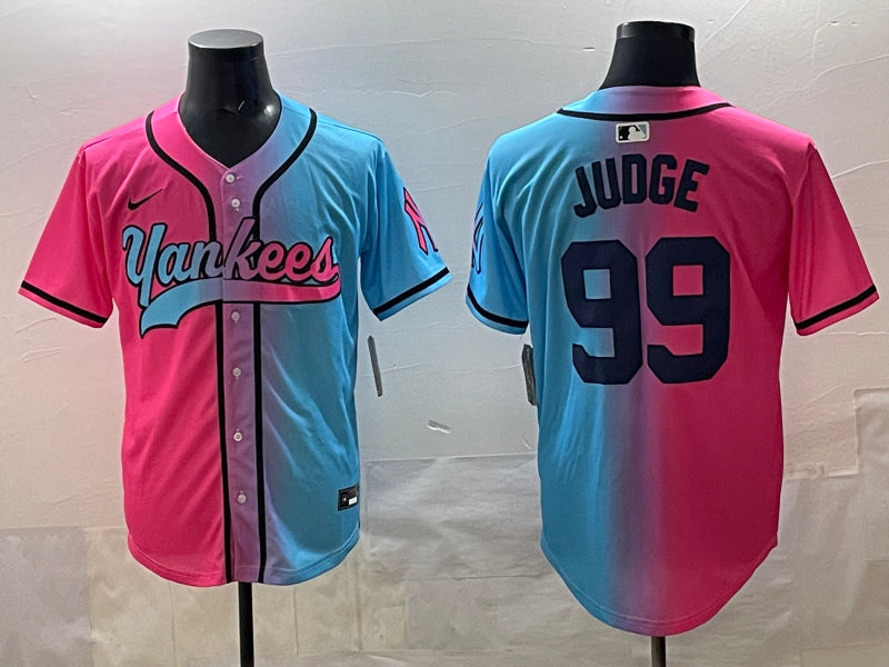 Men's New York Yankees Aaron Judge #99 Pink/Blue Jersey