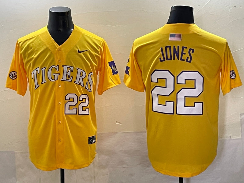 Men's LSU Tigers Jared Jones #22 Yellow Jersey