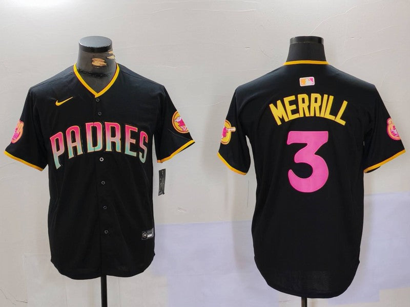 Men's San Diego Padres Jackson Merrill #3 Black Jersey