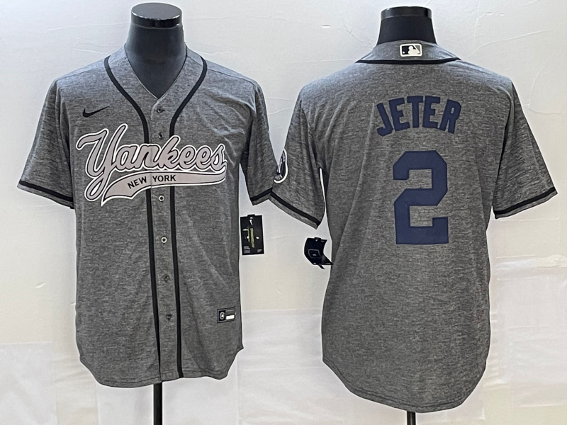 Men's New York Yankees Derek Jeter #2 Gray Jersey Joint Edition