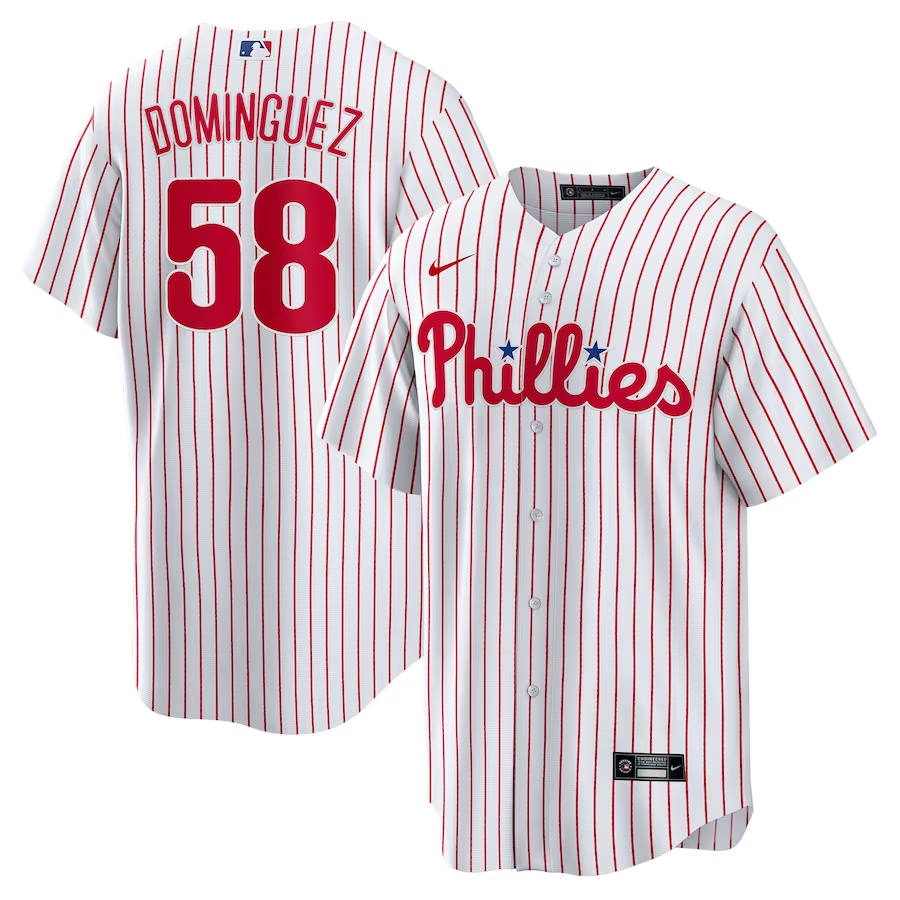 Men's Philadelphia Phillies Seranthony Dominguez #58 White Home Jersey
