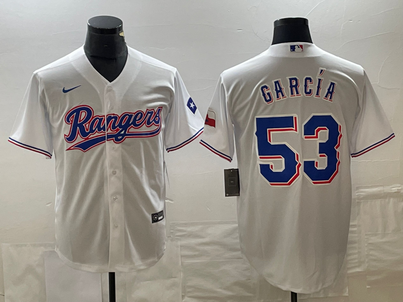 Men's Texas Rangers Adolis Garcia #53 White Home Jersey