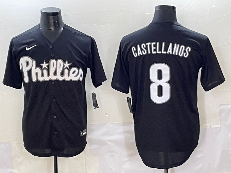 Men's Philadelphia Phillies Nick Castellanos #8 Black Lights Out Jersey