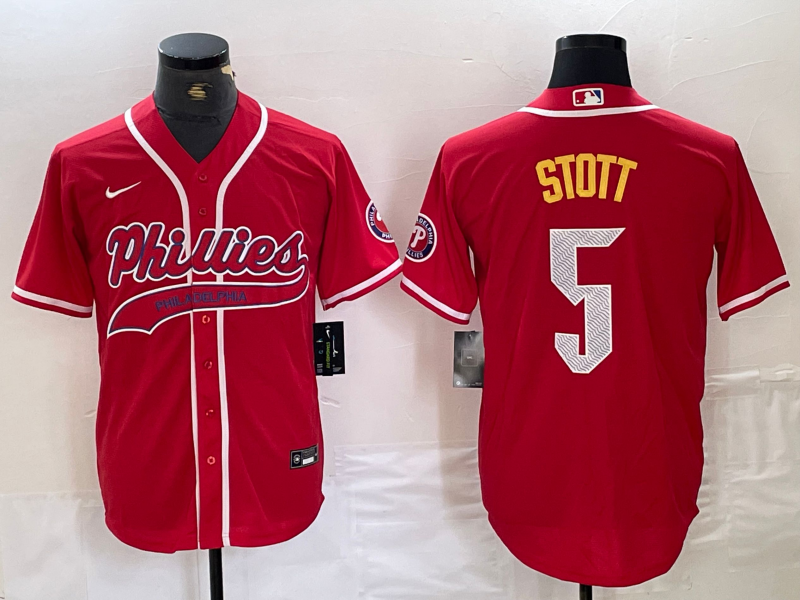 Men's Philadelphia Phillies Bryson Stott #5 Red Jersey Joint Edition