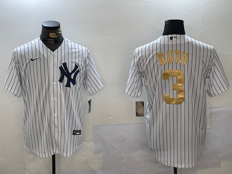 Men's New York Yankees Babe Ruth #3 White Team Jersey