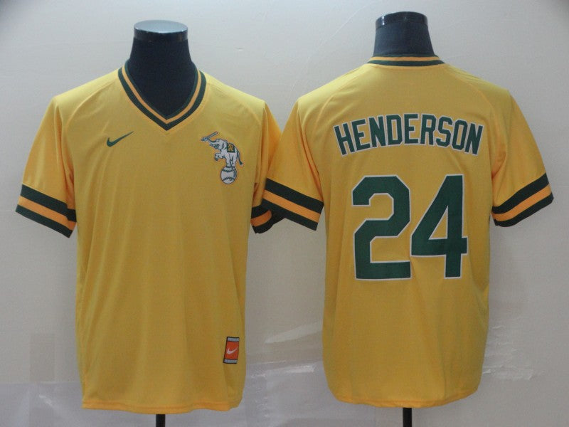Men's Oakland Athletics Rickey Henderson #24 Yellow Jersey